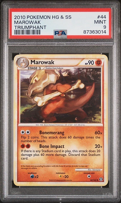 2010 Pokemon Heartgold & Soulsilver Triumphant 44 Marowak PSA 9