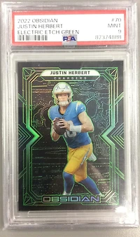 2022 Panini Obsidian 70 Justin Herbert Electric Etch Green PSA 9