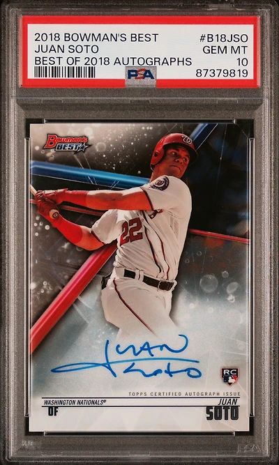 2018 Bowman's Best Best Of 2018 Autographs B18jso Juan Soto PSA 10