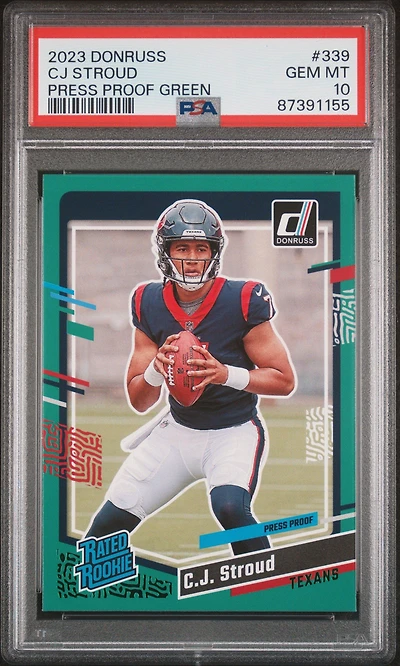 2023 Panini Donruss 339 Cj Stroud Press Proof Green PSA 10