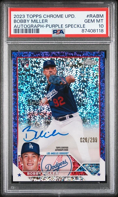 2023 Topps Chrome Update Autograph Rabm Bobby Miller Purple Speckle Refractor PSA 10
