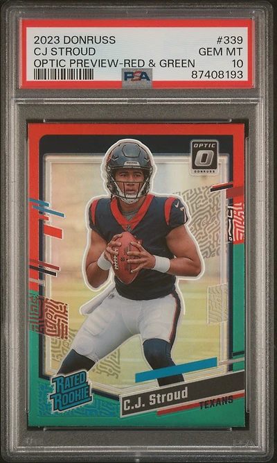 2023 Panini Donruss 339 Cj Stroud Optic Preview-red & Green PSA 10
