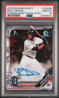 2019 Bowman Draft Chrome Draft Picks Autograph Cdarg Riley Greene PSA 10