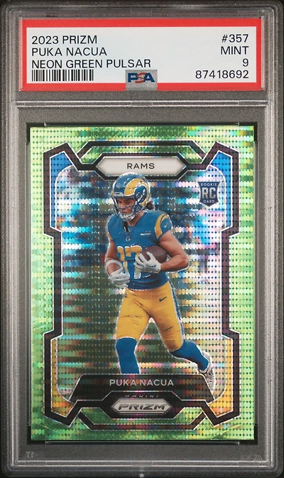 2023 Panini Prizm 357 Puka Nacua Neon Green Pulsar PSA