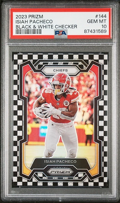 2023 Panini Prizm 144 Isiah Pacheco Black & White Checker PSA 10