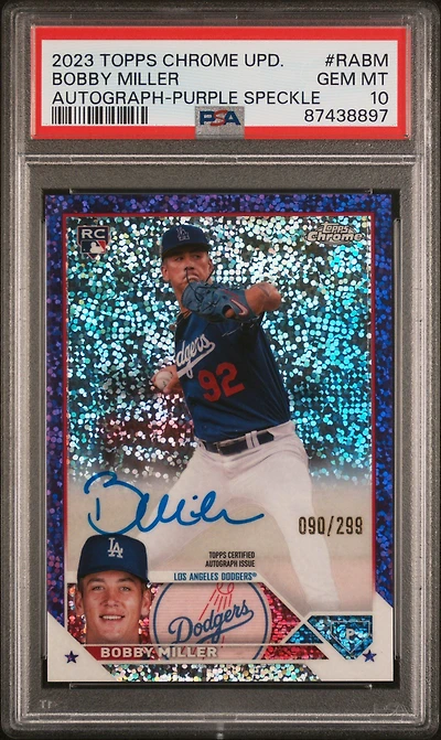 2023 Topps Chrome Update Autograph Rabm Bobby Miller Purple Speckle PSA 10