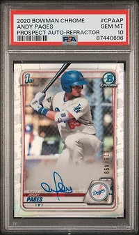 2020 Bowman Chrome Prospect Autographs Cpaap Andy Pages Refractor PSA 10