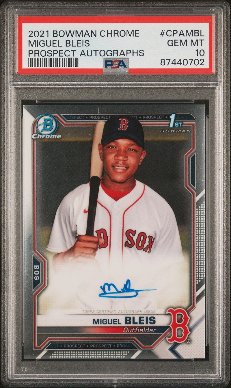 2021 Bowman Chrome Prospect Autographs Cpambl Miguel Bleis PSA 10