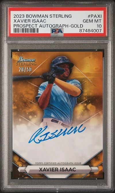 2023 Bowman Sterling Prospect Autographs Paxi Xavier Isaac Gold PSA 10