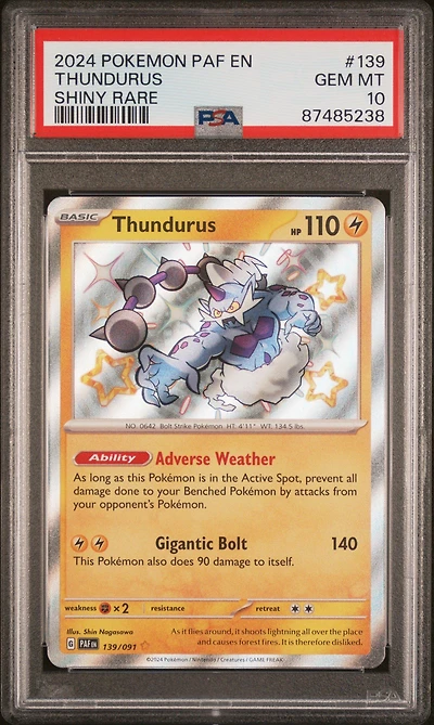 2024 Pokemon Paf En-paldean Fates 139 Thundurus Shiny Rare PSA 10