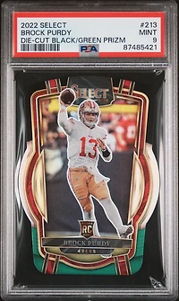 2022 Panini Select 213 Brock Purdy Die-cut Black/green Prizm PSA 9