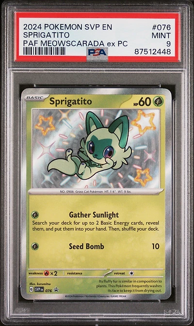 2024 Pokemon Svp En-sv Black Star Promo 076 Sprigatito Paldean Fates Meowscarada Ex Premium Collection PSA 9