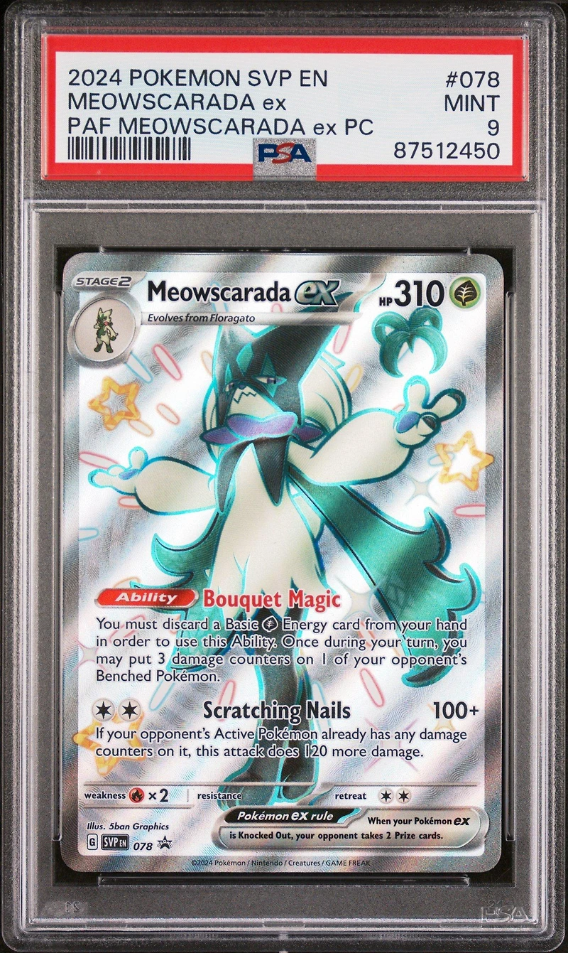 2024 Pokemon Svp En-sv Black Star Promo 078 Meowscarada Ex Paldean Fates Meowscarada Ex Premium Collection PSA 9