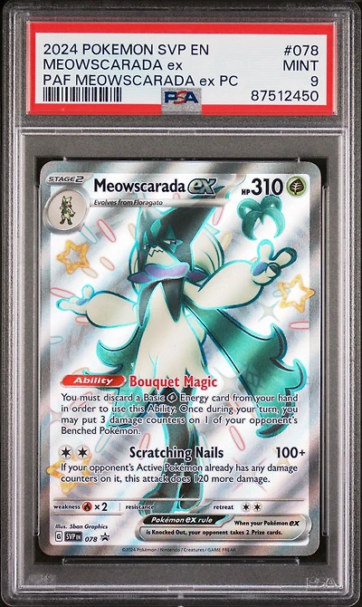 2024 Pokemon Svp En-sv Black Star Promo 078 Meowscarada Ex Paldean Fates Meowscarada Ex Premium Collection PSA 9