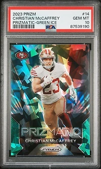 2023 Panini Prizm Prizmatic 14 Christian Mccaffrey Green Ice PSA 10
