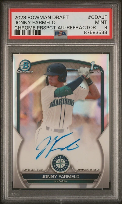 2023 Bowman Draft Chrome Prospect Autograph Cdajf Jonny Farmelo Refractor PSA 9