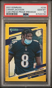 2021 Panini Donruss 239 Lamar Jackson Variation-press Proof Premium PSA 10