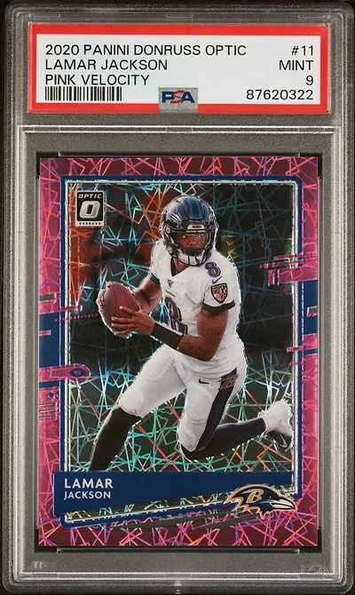 2020 Panini Donruss Optic 11 Lamar Jackson Pink Velocity PSA 9