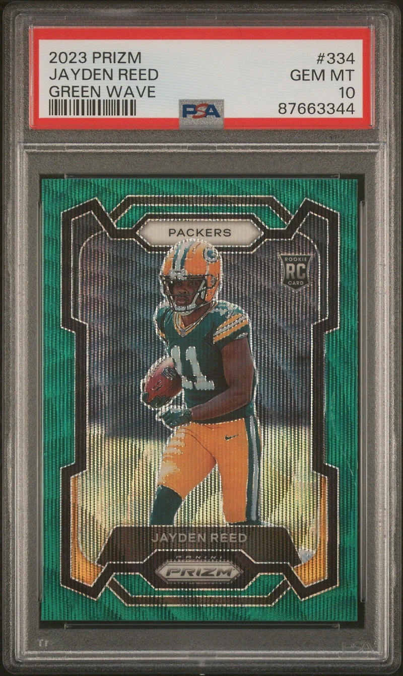 2023 Panini Prizm 334 Jayden Reed Green Wave PSA 10