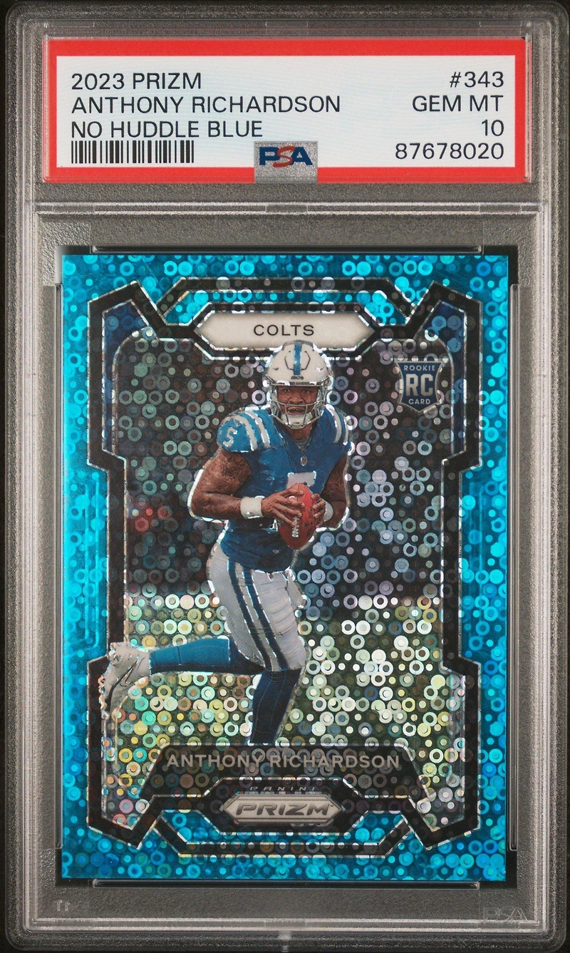2023 Panini Prizm 343 Anthony Richardson No Huddle Blue PSA 10