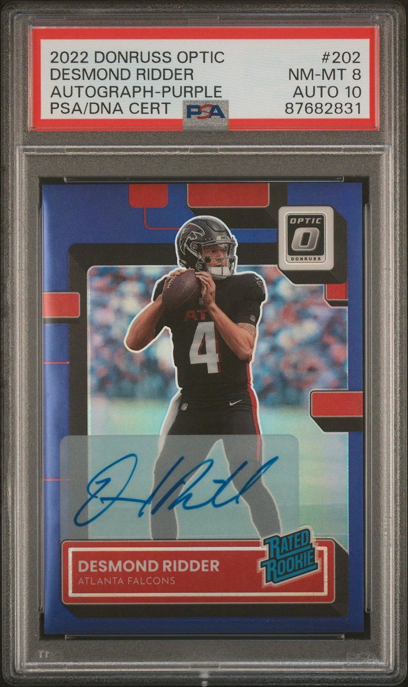 2022 Panini Donruss Optic 202 Desmond Ridder Autograph-purple PSA 8