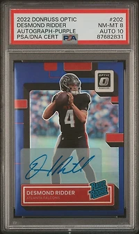 2022 Panini Donruss Optic 202 Desmond Ridder Autograph-purple PSA 8