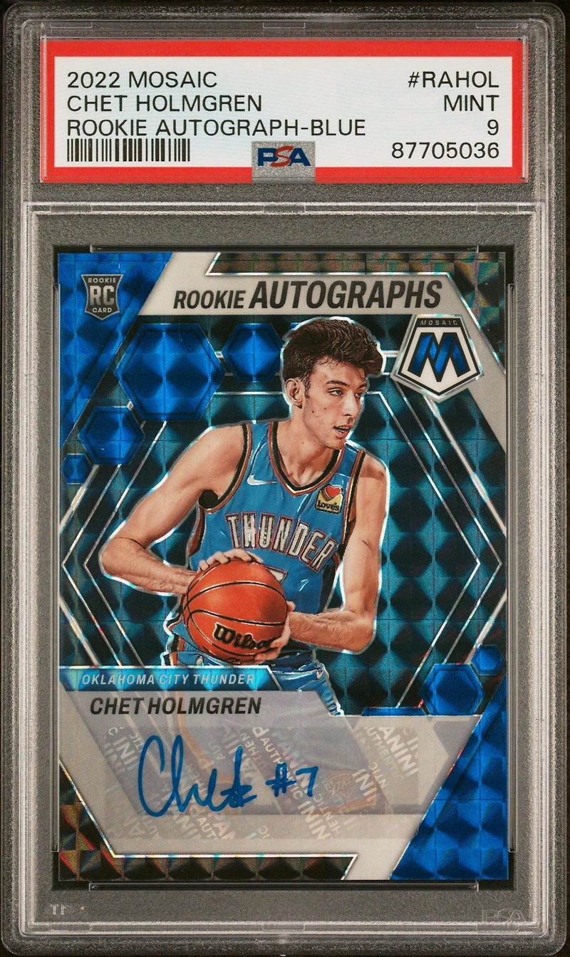2022 Panini Mosaic Rookie Autographs Mosaic Rahol Chet Holmgren Blue PSA 9