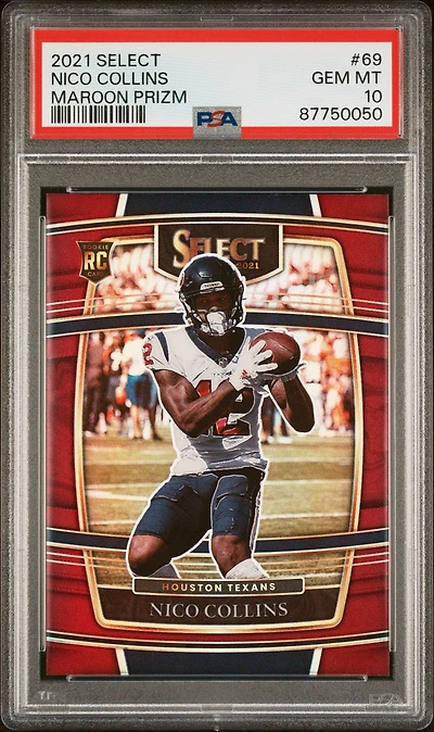 2021 Panini Select 69 Nico Collins Maroon Prizm PSA 10