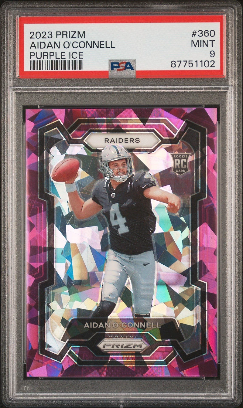2023 Panini Prizm 360 Aidan O'connell Purple Ice PSA
