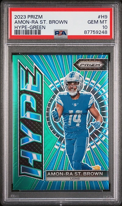 2023 Panini Prizm Hype H9 Amon-ra St. Brown Green Prizm PSA 10