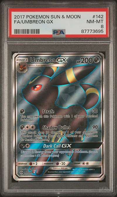 2017 Pokemon Sun & Moon 142 Fa/umbreon Gx PSA 8