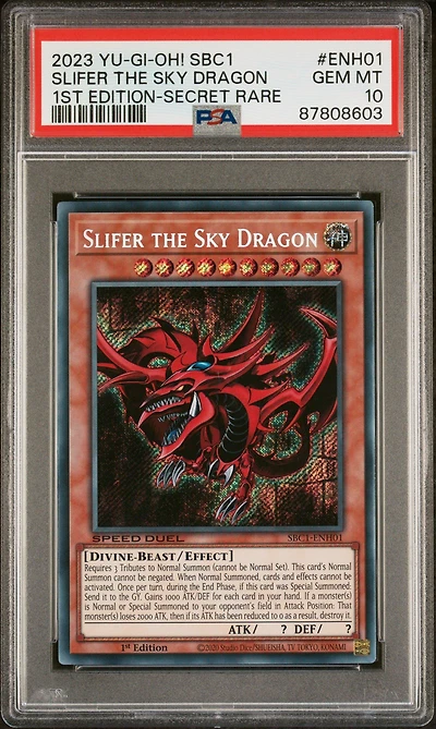 2023 Yu-gi-oh! Sbc1-speed Duel Streets Of Battle City Enh01 Slifer The Sky Dragon 1st Edition PSA 10