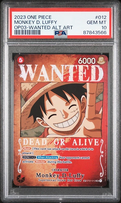 2023 One Piece Op03-pillars Of Strength 012 Monkey D. Luffy Wanted Alternate Art PSA 10