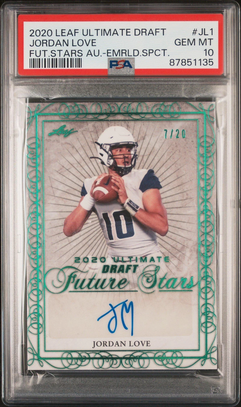 2020 Leaf Ultimate Draft Future Stars Autographs Jl1 Jordan Love PSA 10