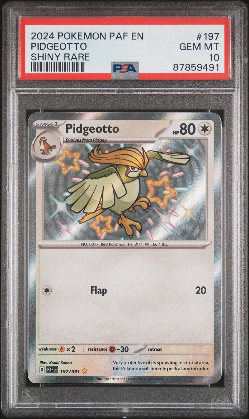 2024 Pokemon Paf En-paldean Fates 197 Pidgeotto Shiny Rare PSA 10