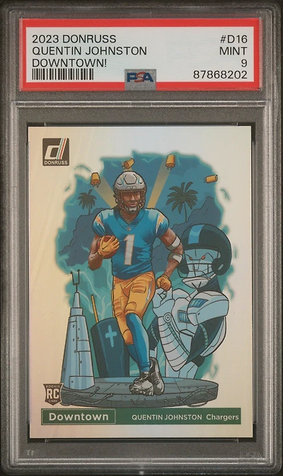 2023 Panini Donruss Downtown! D16 Quentin Johnston PSA 9