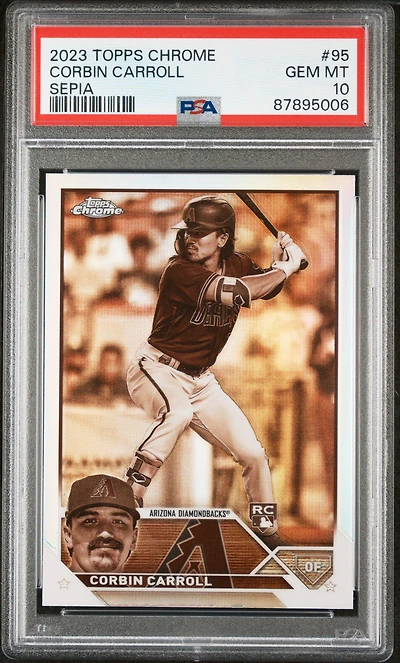 2023 Topps Chrome 95 Corbin Carroll Sepia Refractor PSA