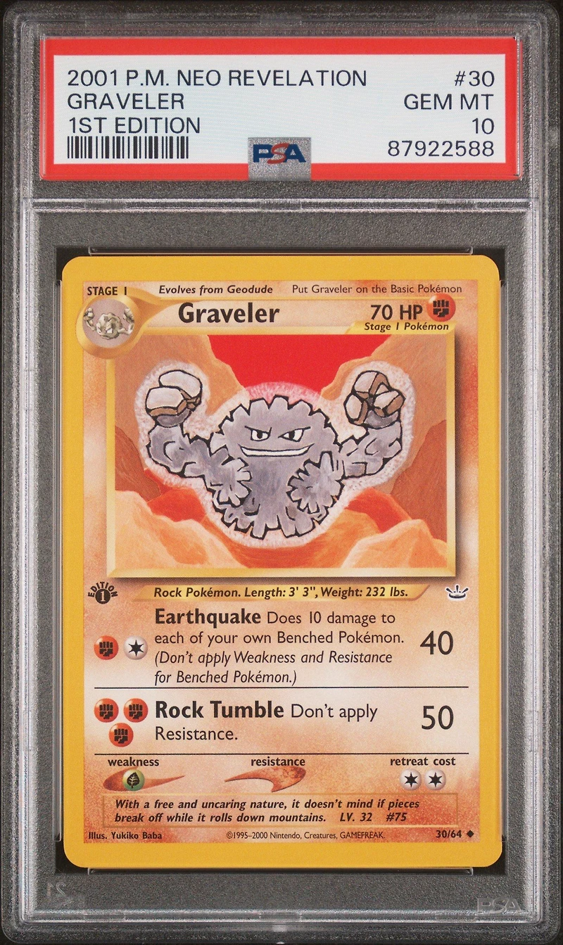 2001 Pokemon Neo Revelation 1st Edition 30 Graveler PSA 10