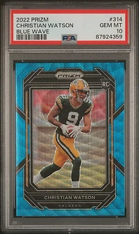 2022 Panini Prizm 314 Christian Watson Blue Wave PSA 10