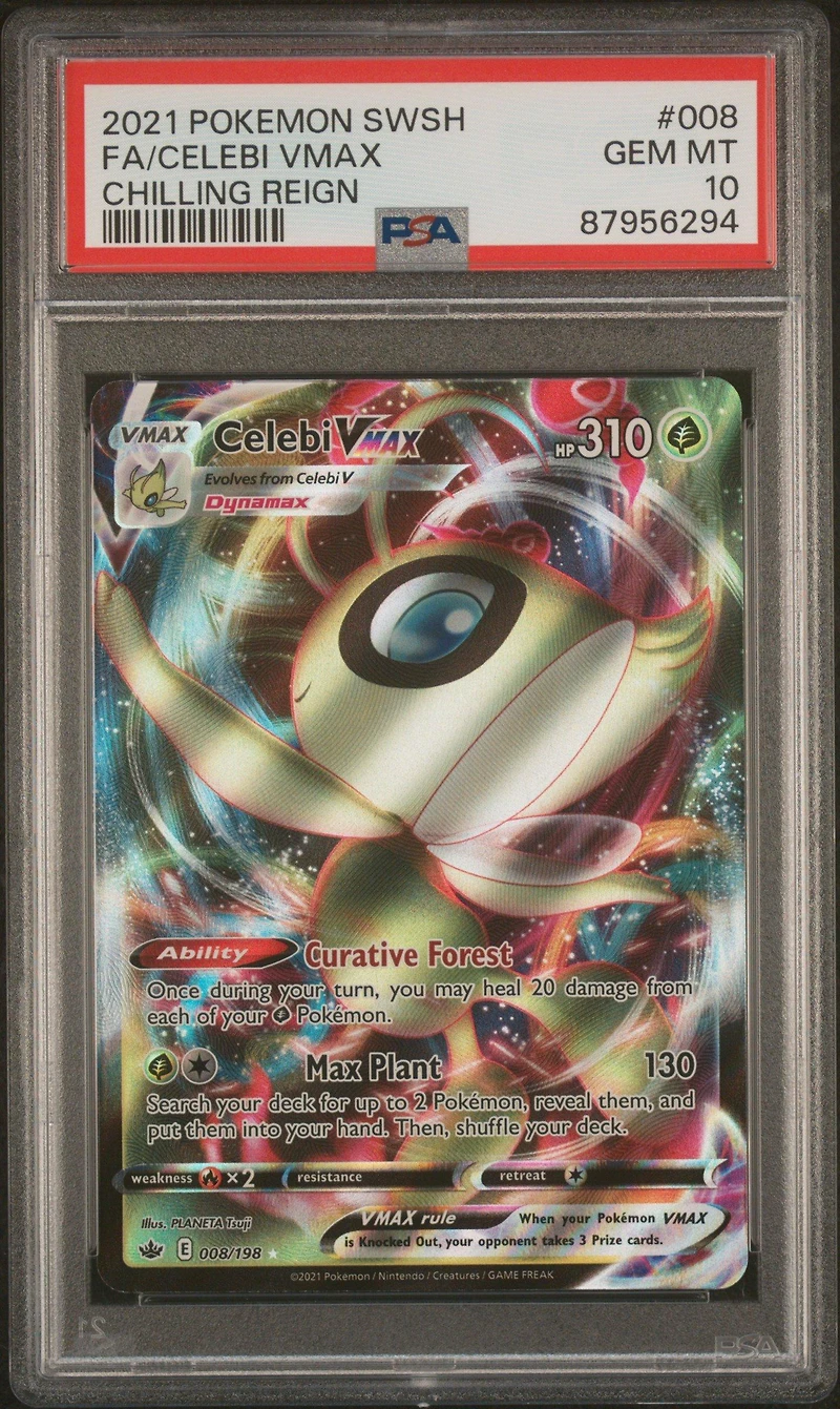 2021 Pokemon Sword & Shield Chilling Reign 008 Full Art/celebi Vmax PSA 10