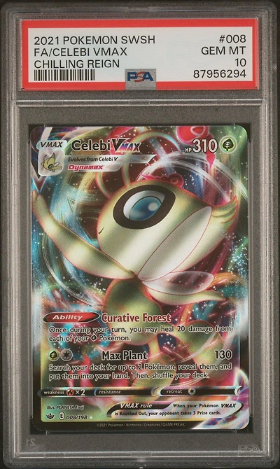 2021 Pokemon Sword & Shield Chilling Reign 008 Full Art/celebi Vmax PSA 10