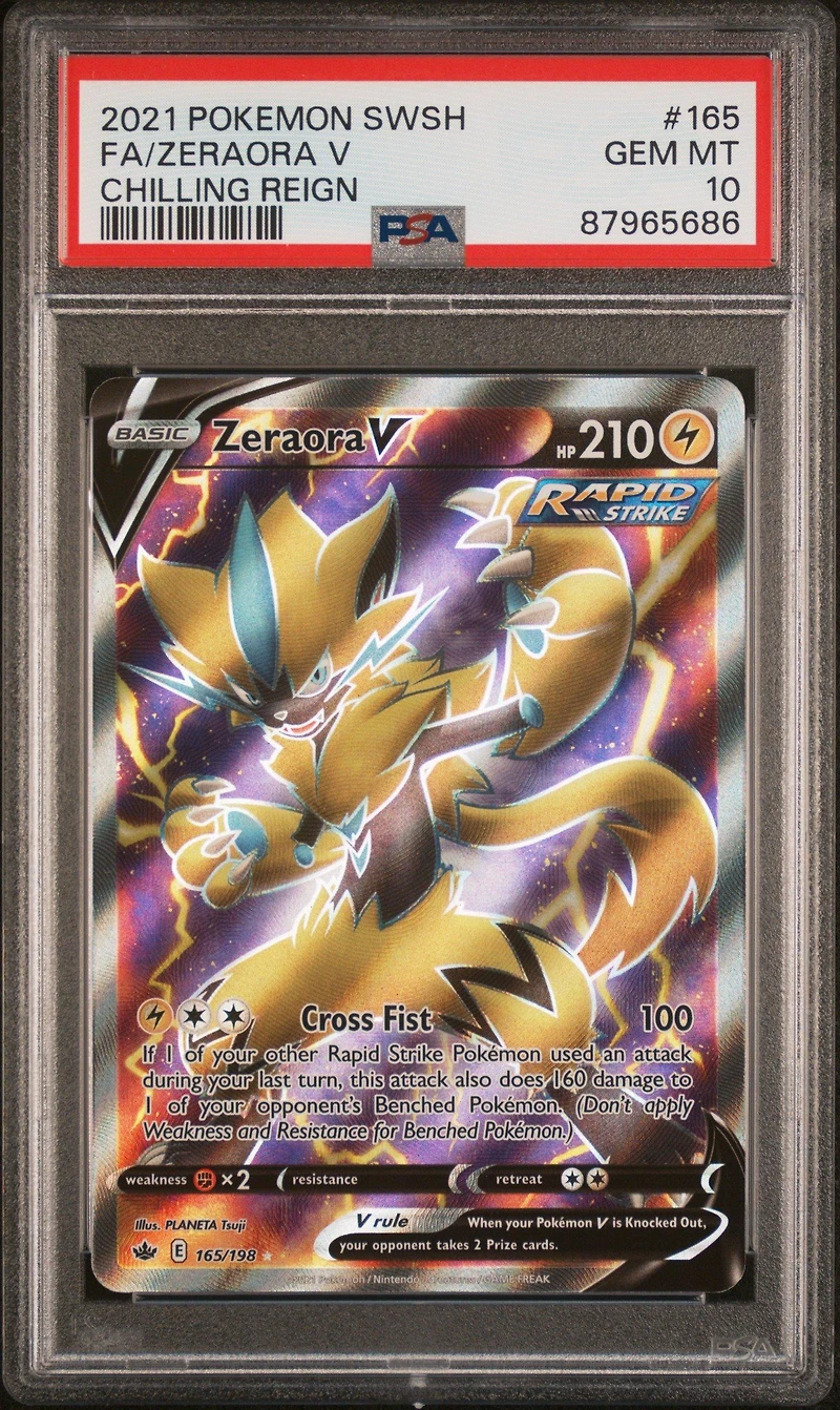 2021 Pokemon Sword & Shield Chilling Reign 165 Full Art/zeraora V PSA 10