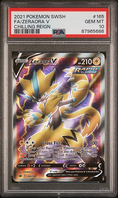 2021 Pokemon Sword & Shield Chilling Reign 165 Full Art/zeraora V PSA 10