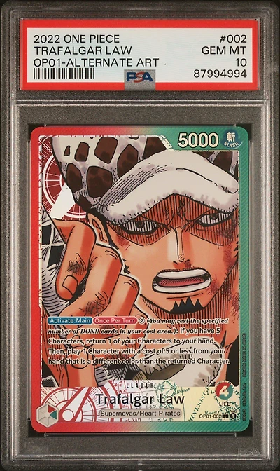 2022 One Piece Romance Dawn 002 Trafalgar Law Alternate Art PSA 10