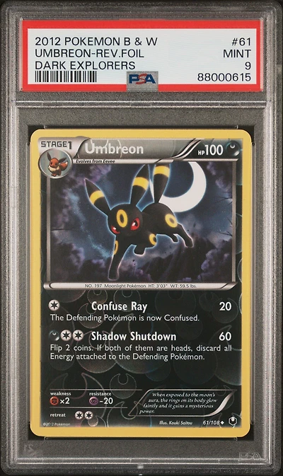2012 Pokemon Black & White Dark Explorers 61 Umbreon-reverse Foil PSA 9