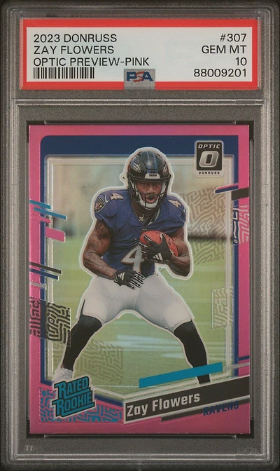 2023 Panini Donruss 307 Zay Flowers Optic Preview-pink PSA 10