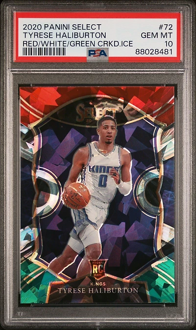 2020 Panini Select 72 Tyrese Haliburton Red/white/green Cracked Ice PSA 10
