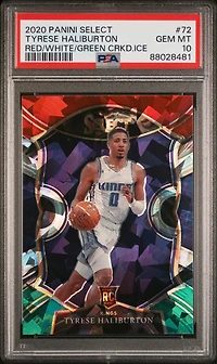 2020 Panini Select 72 Tyrese Haliburton Red/white/green Cracked Ice PSA 10
