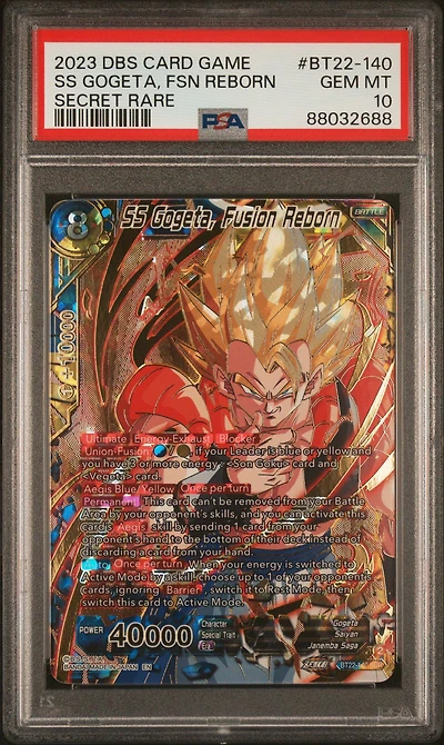 2023 Dragon Ball Super Card Game Series 22 Critical Blow Bt22-140 Ss Gogeta, Fusion Reborn Secret Rare PSA 10