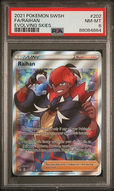 2021 Pokemon Sword & Shield Evolving Skies 202 Full Art/raihan PSA 8